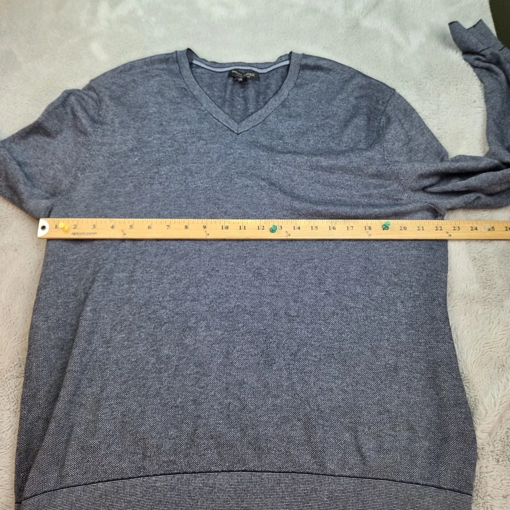 Banana Republic Silk‎ Cashmere Sweater Mens XL V-Neck Knit Pullover Blue Heather